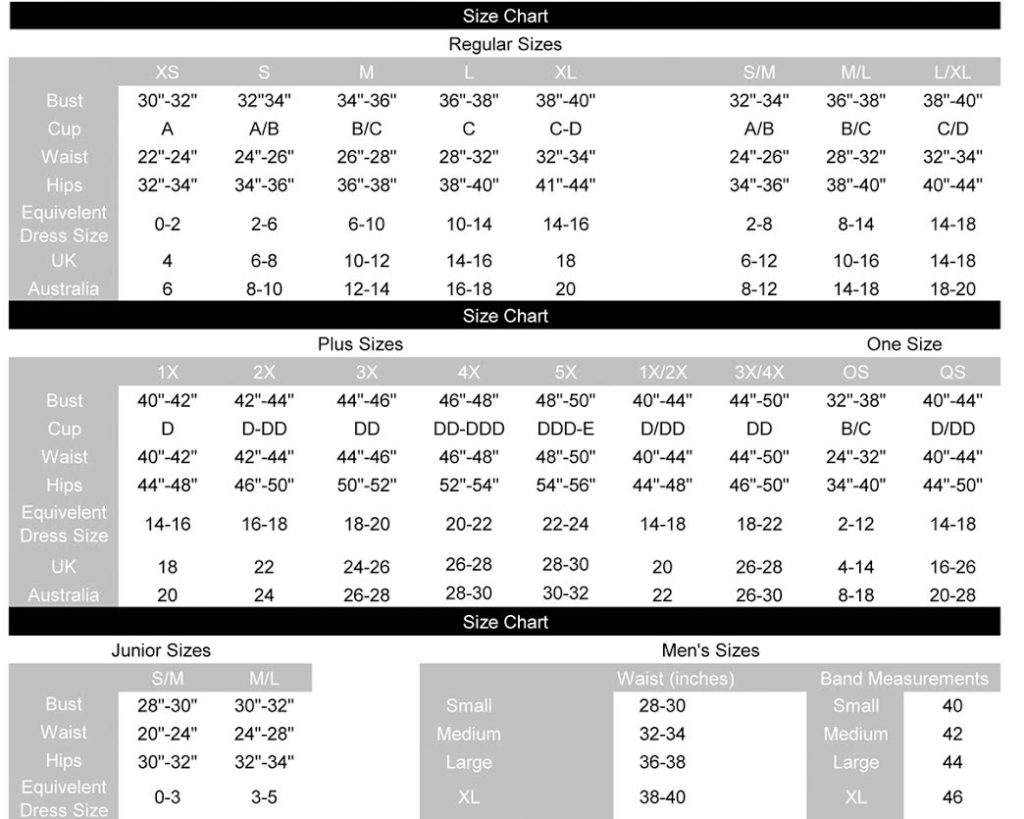 sizingchart | Foxy Attire